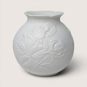 1980s Kaiser Embossed Rose Floral White Porcelain Bisque Vase